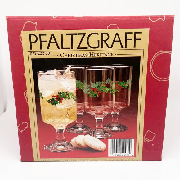 New in Box Pfaltzgraff Set of 4 Christmas Heritage 8 Oz Goblets Glasses - Picture 1 of 5